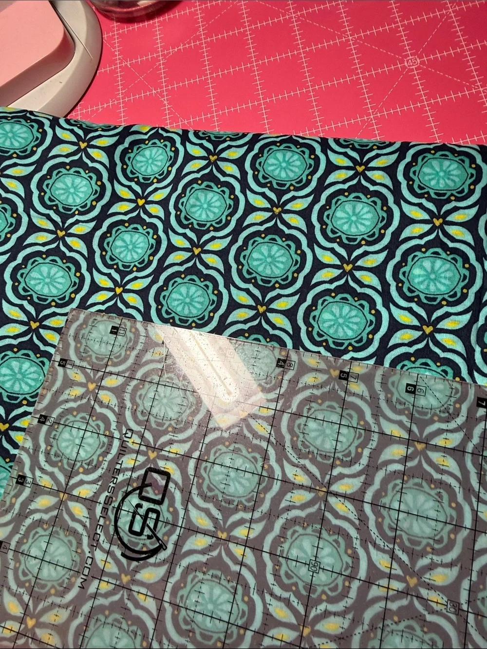 6yds Soft Mint Diamond & 1 yd blue and green Cotton Fabric